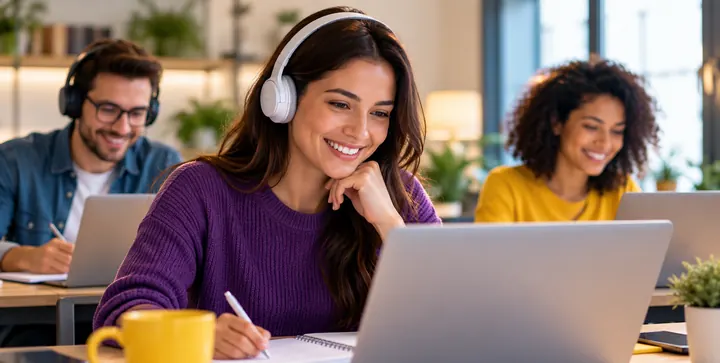 Profissionais participando de aprendizagem online
